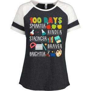 100 Days Smarter Kinder Stronger Braver Brighter 100 Days Of School Enza Ladies Jersey Colorblock Tee