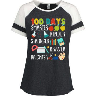 100 Days Smarter Kinder Stronger Braver Brighter 100 Days Of School Enza Ladies Jersey Colorblock Tee