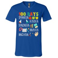 100 Days Smarter Kinder Stronger Braver Brighter 100 Days Of School V-Neck T-Shirt