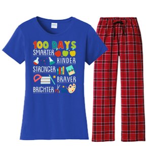 100 Days Smarter Kinder Stronger Braver Brighter 100 Days Of School Women's Flannel Pajama Set