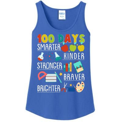 100 Days Smarter Kinder Stronger Braver Brighter 100 Days Of School Ladies Essential Tank