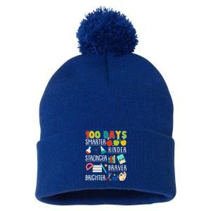 100 Days Smarter Kinder Stronger Braver Brighter 100 Days Of School Pom Pom 12in Knit Beanie