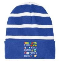 100 Days Smarter Kinder Stronger Braver Brighter 100 Days Of School Striped Beanie with Solid Band