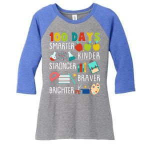 100 Days Smarter Kinder Stronger Braver Brighter 100 Days Of School Women's Tri-Blend 3/4-Sleeve Raglan Shirt