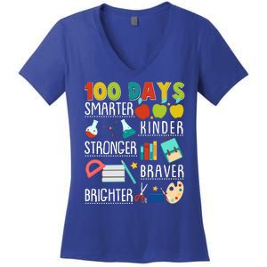 100 Days Smarter Kinder Stronger Braver Brighter 100 Days Of School Women's V-Neck T-Shirt