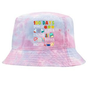 100 Days Smarter Kinder Stronger Braver Brighter 100 Days Of School Tie-Dyed Bucket Hat