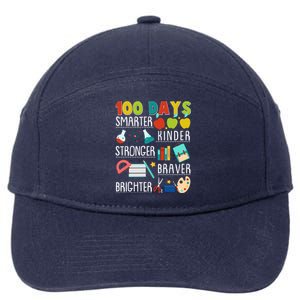 100 Days Smarter Kinder Stronger Braver Brighter 100 Days Of School 7-Panel Snapback Hat