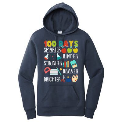 100 Days Smarter Kinder Stronger Braver Brighter 100 Days Of School Women's Pullover Hoodie