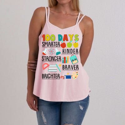 100 Days Smarter Kinder Stronger Braver Brighter 100 Days Of School Women's Strappy Tank