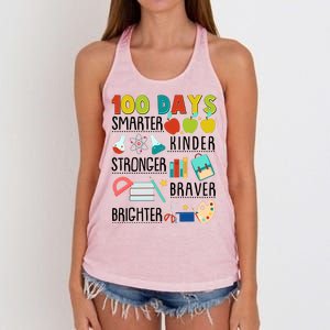 100 Days Smarter Kinder Stronger Braver Brighter 100 Days Of School Women's Knotted Racerback Tank