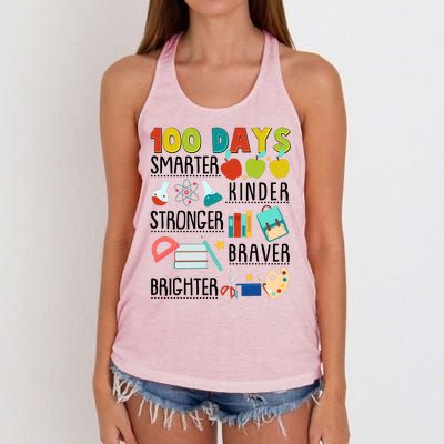 100 Days Smarter Kinder Stronger Braver Brighter 100 Days Of School Women's Knotted Racerback Tank