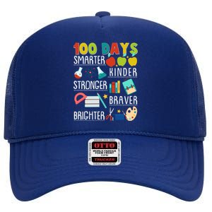 100 Days Smarter Kinder Stronger Braver Brighter 100 Days Of School High Crown Mesh Back Trucker Hat