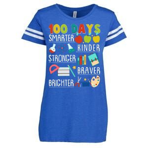 100 Days Smarter Kinder Stronger Braver Brighter 100 Days Of School Enza Ladies Jersey Football T-Shirt