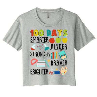 100 Days Smarter Kinder Stronger Braver Brighter 100 Days Of School Women's Crop Top Tee