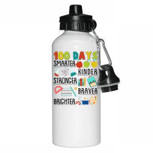 100 Days Smarter Kinder Stronger Braver Brighter 100 Days Of School Aluminum Water Bottle