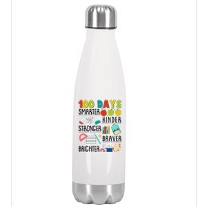 100 Days Smarter Kinder Stronger Braver Brighter 100 Days Of School Stainless Steel Insulated Water Bottle