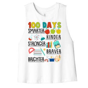 100 Days Smarter Kinder Stronger Braver Brighter 100 Days Of School Women's Racerback Cropped Tank