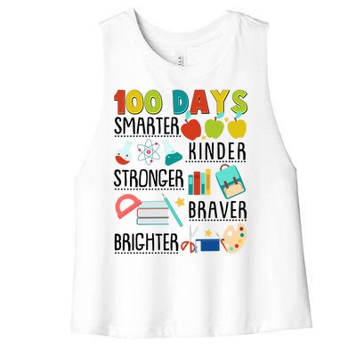 100 Days Smarter Kinder Stronger Braver Brighter 100 Days Of School Women's Racerback Cropped Tank