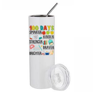 100 Days Smarter Kinder Stronger Braver Brighter 100 Days Of School Stainless Steel Tumbler