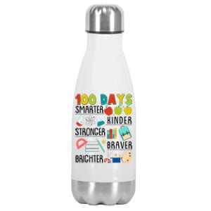 100 Days Smarter Kinder Stronger Braver Brighter 100 Days Of School Stainless Steel Insulated Water Bottle