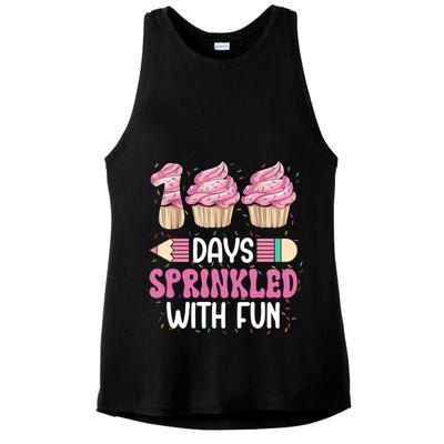 100 Days Sprinkled With Fun Cupcake 100th Day Of School Ladies PosiCharge Tri-Blend Wicking Tank