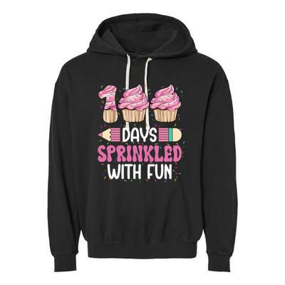 100 Days Sprinkled With Fun Cupcake 100th Day Of School Garment-Dyed Fleece Hoodie