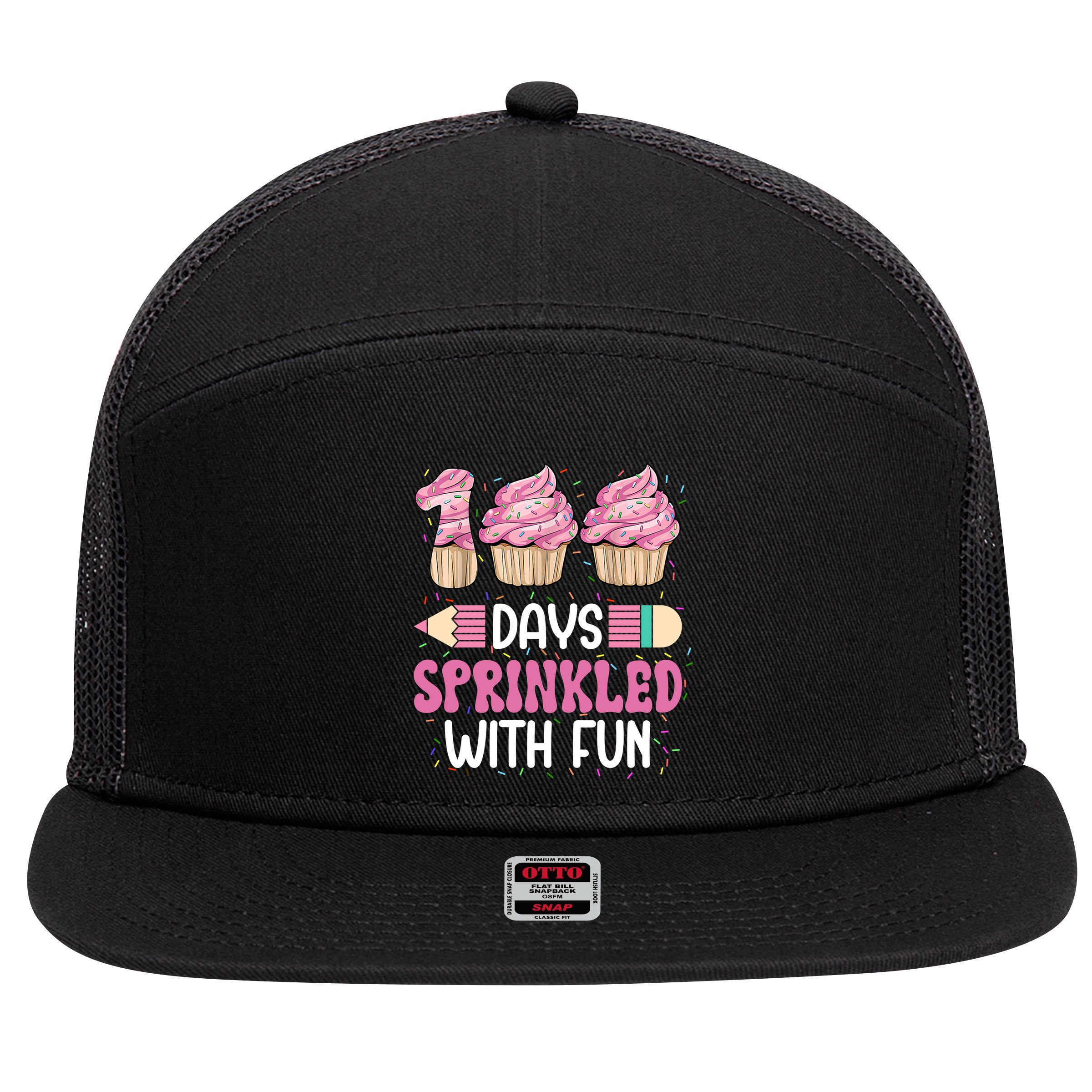 100 Days Sprinkled With Fun Cupcake 100th Day Of School 7 Panel Mesh Trucker Snapback Hat