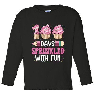 100 Days Sprinkled With Fun Cupcake 100th Day Of School Toddler Long Sleeve Shirt