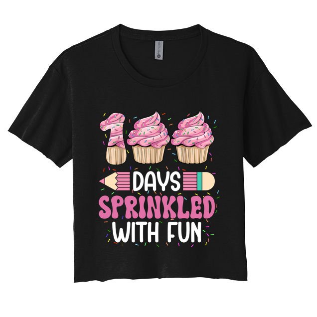 100 Days Sprinkled With Fun Cupcake 100th Day Of School Crop Top
