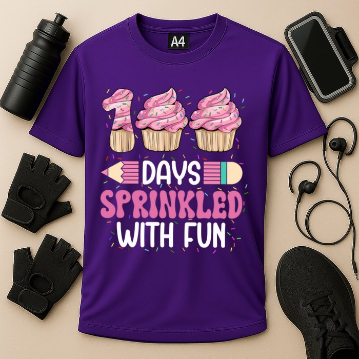 100 Days Sprinkled With Fun Cupcake 100th Day Of School Cooling Performance Crew T-Shirt