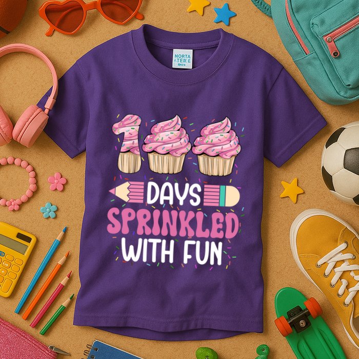 100 Days Sprinkled With Fun Cupcake 100th Day Of School Kids T-Shirt