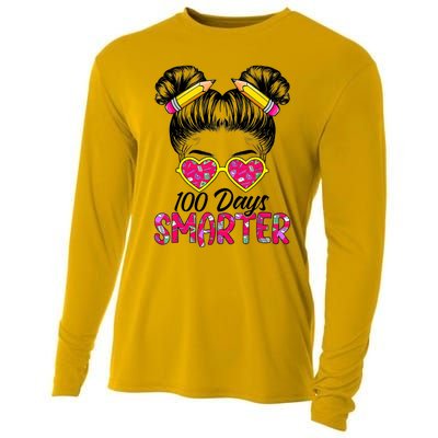 100 Days Smarter Girl Messy Bun Hair 100th Day Of School Cooling Performance Long Sleeve Crew