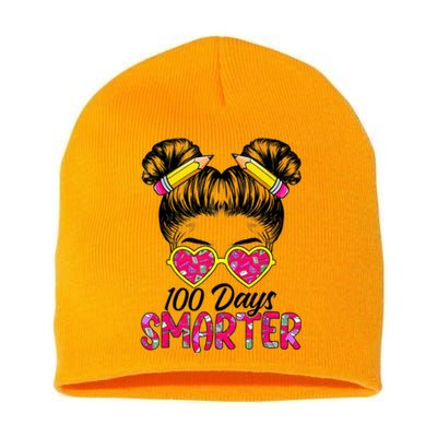 100 Days Smarter Girl Messy Bun Hair 100th Day Of School Short Acrylic Beanie