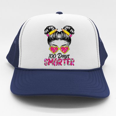 100 Days Smarter Girl Messy Bun Hair 100th Day Of School Trucker Hat