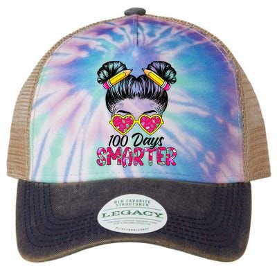 100 Days Smarter Girl Messy Bun Hair 100th Day Of School Legacy Tie Dye Trucker Hat