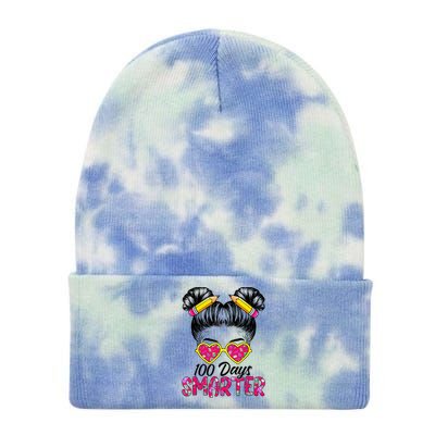 100 Days Smarter Girl Messy Bun Hair 100th Day Of School Tie Dye 12in Knit Beanie