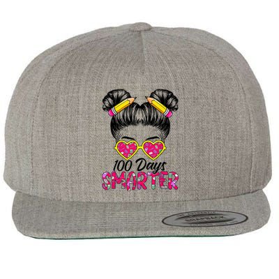 100 Days Smarter Girl Messy Bun Hair 100th Day Of School Wool Snapback Cap