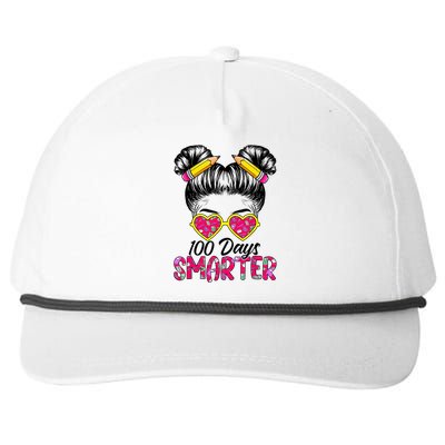 100 Days Smarter Girl Messy Bun Hair 100th Day Of School Snapback Five-Panel Rope Hat