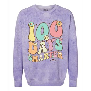 100 Days Smarter Happy 100th Day Of School Groovy Boy Girl Gift Colorblast Crewneck Sweatshirt