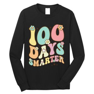 100 Days Smarter Happy 100th Day Of School Groovy Boy Girl Gift Long Sleeve Shirt