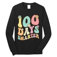 100 Days Smarter Happy 100th Day Of School Groovy Boy Girl Gift Long Sleeve Shirt