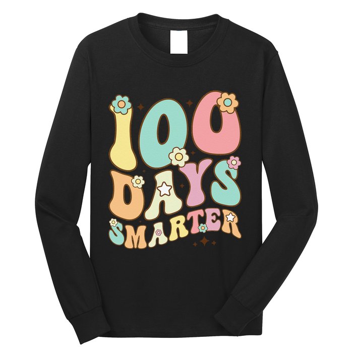 100 Days Smarter Happy 100th Day Of School Groovy Boy Girl Gift Long Sleeve Shirt