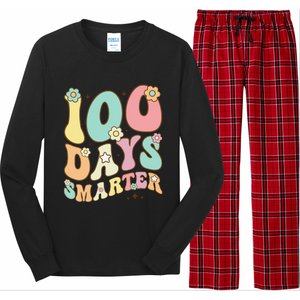 100 Days Smarter Happy 100th Day Of School Groovy Boy Girl Gift Long Sleeve Pajama Set