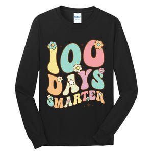 100 Days Smarter Happy 100th Day Of School Groovy Boy Girl Gift Tall Long Sleeve T-Shirt