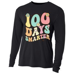 100 Days Smarter Happy 100th Day Of School Groovy Boy Girl Gift Cooling Performance Long Sleeve Crew