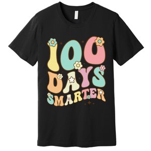 100 Days Smarter Happy 100th Day Of School Groovy Boy Girl Gift Premium T-Shirt