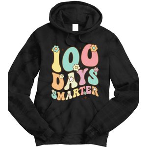 100 Days Smarter Happy 100th Day Of School Groovy Boy Girl Gift Tie Dye Hoodie