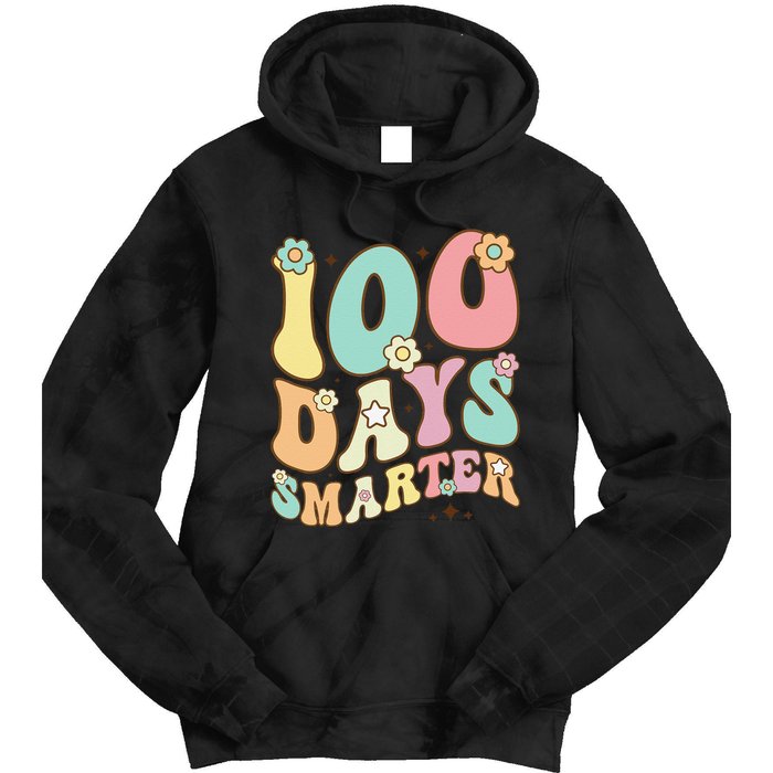 100 Days Smarter Happy 100th Day Of School Groovy Boy Girl Gift Tie Dye Hoodie