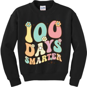 100 Days Smarter Happy 100th Day Of School Groovy Boy Girl Gift Kids Sweatshirt