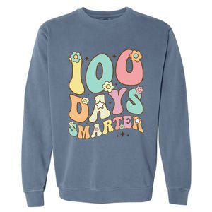 100 Days Smarter Happy 100th Day Of School Groovy Boy Girl Gift Garment-Dyed Sweatshirt